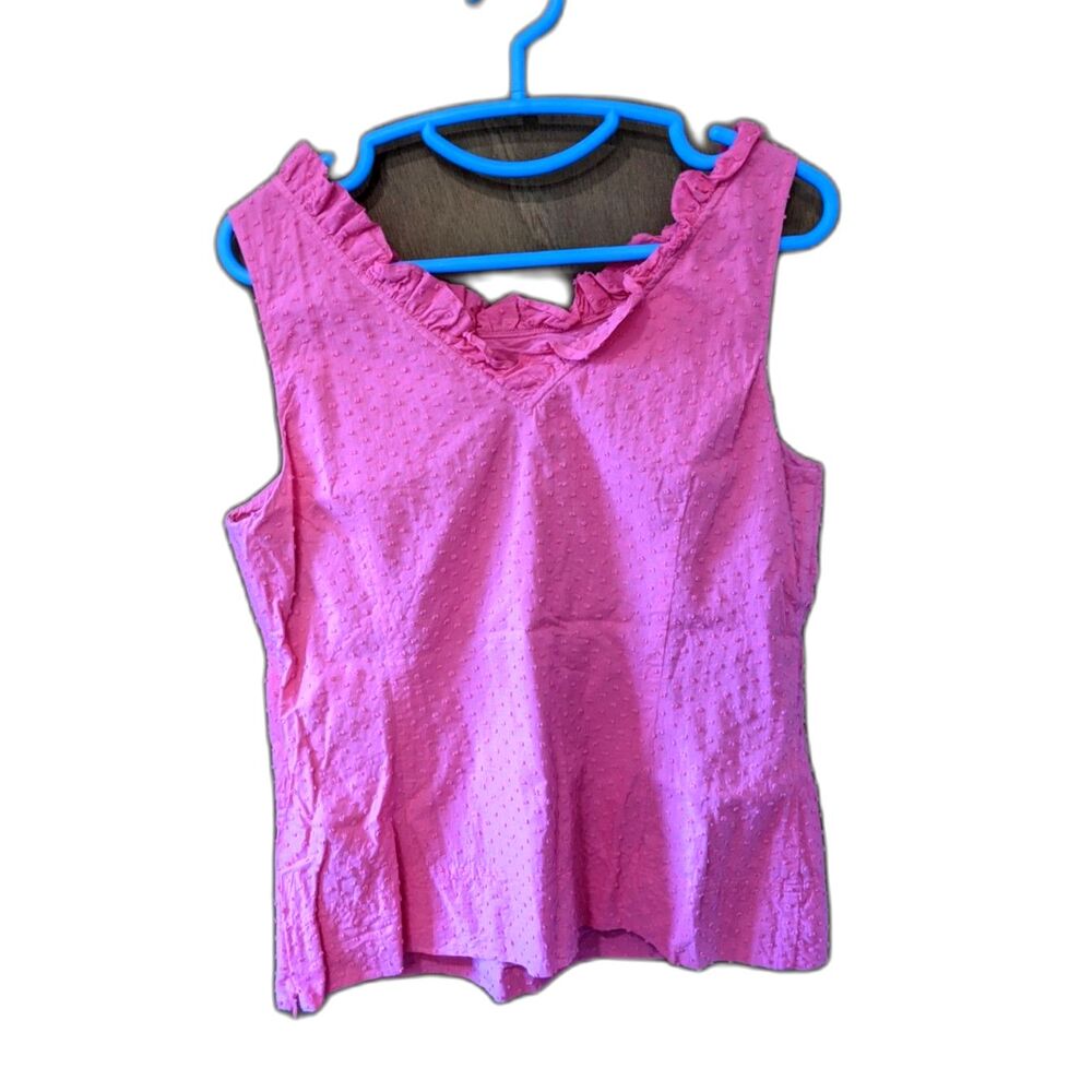 Vineyard Vines Top Sleeveless Barbiecore Pink Shirt Neck Ruffle Swiss Dot Sz 12